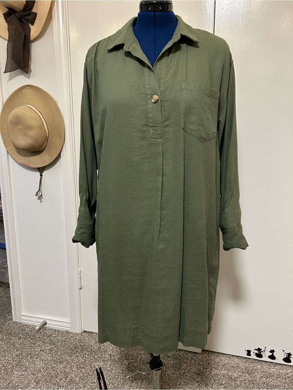 Old Navy Olive Green Lightweight Shirt Dress